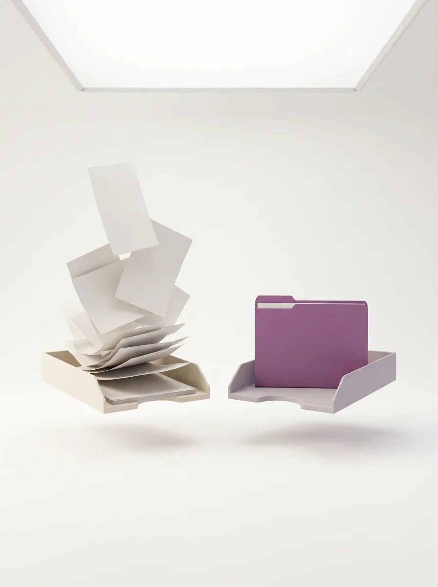 Abstract 3D illustration of two leave management approaches side by side