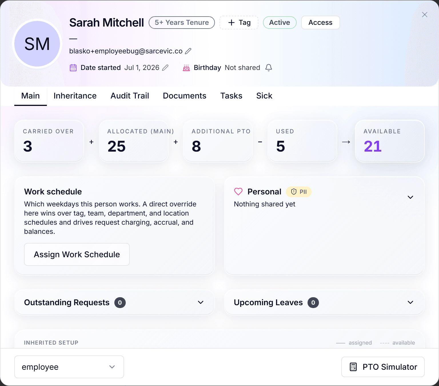 Person profile with the role dropdown in the footer
