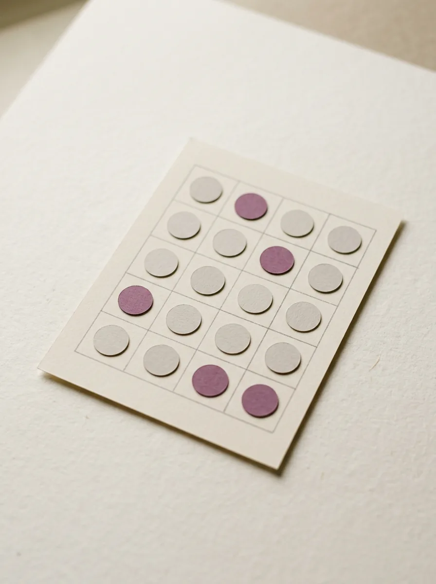 Paper objects representing a monthly attendance record for an employee