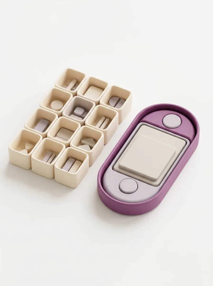 Abstract 3D illustration of modular blocks consolidating into one leave system