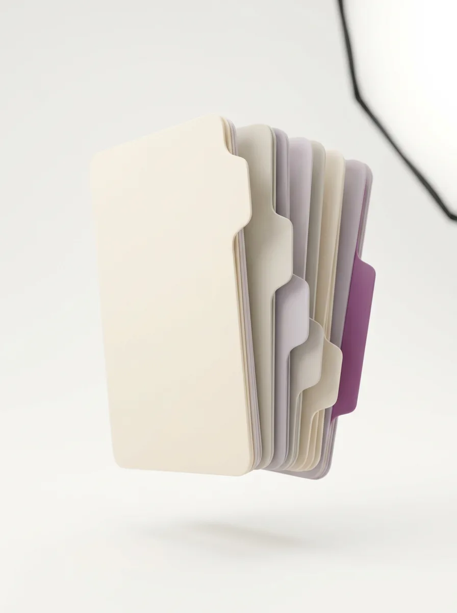 Abstract 3D illustration of glossary cards with leave terms