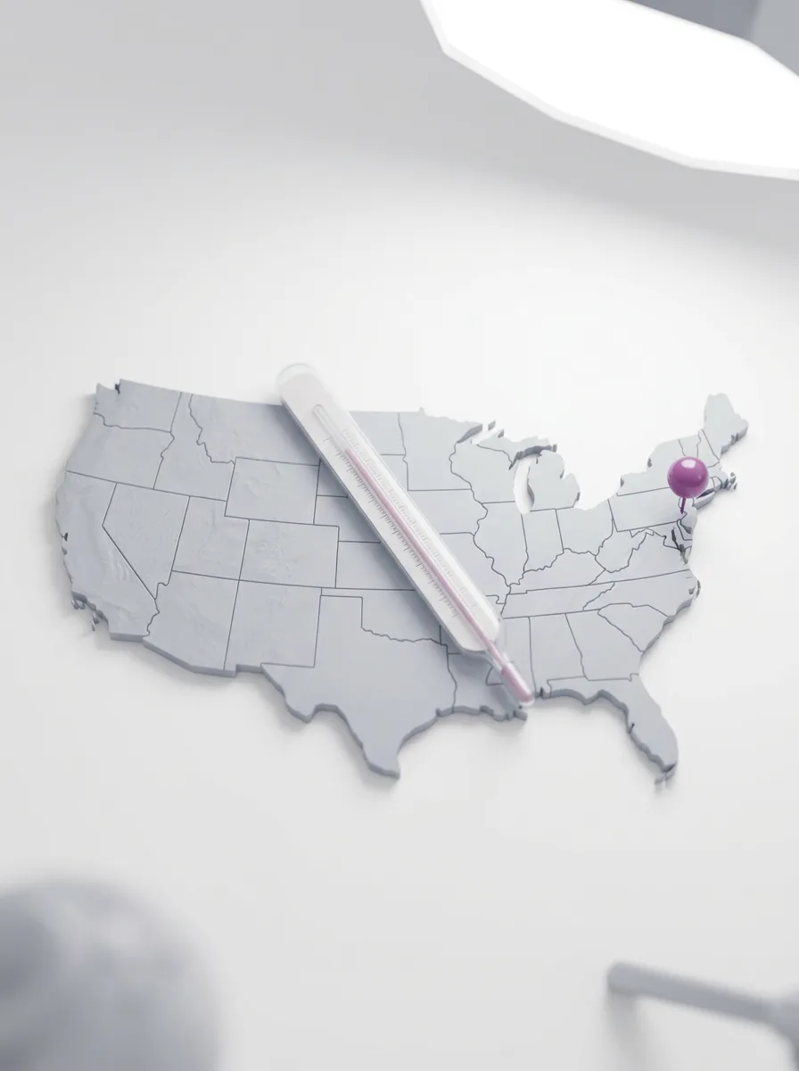 Abstract 3D illustration of a US map with sick leave mandates