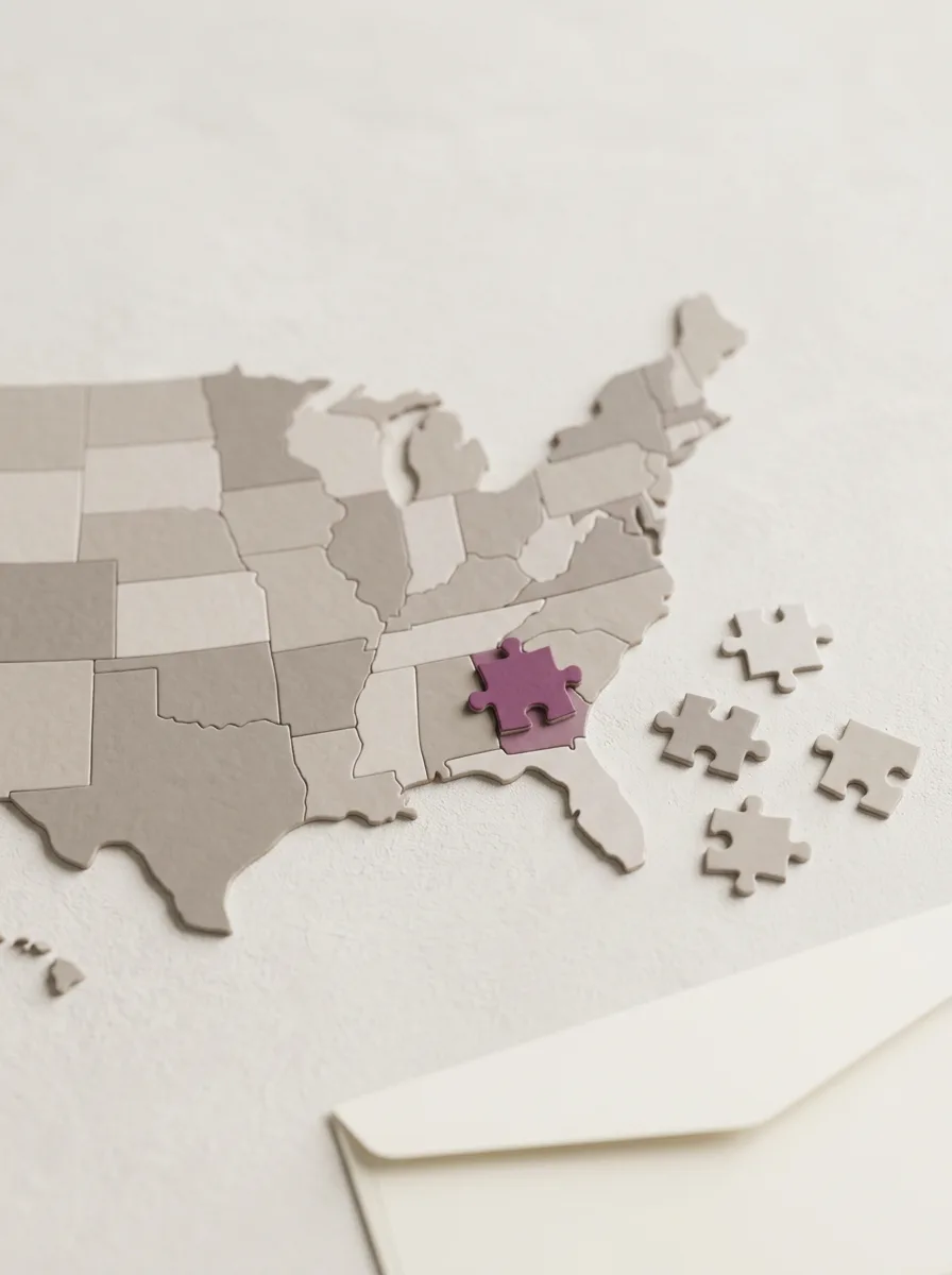 Final paycheck with an unused PTO balance beside a US map of differing state payout rules
