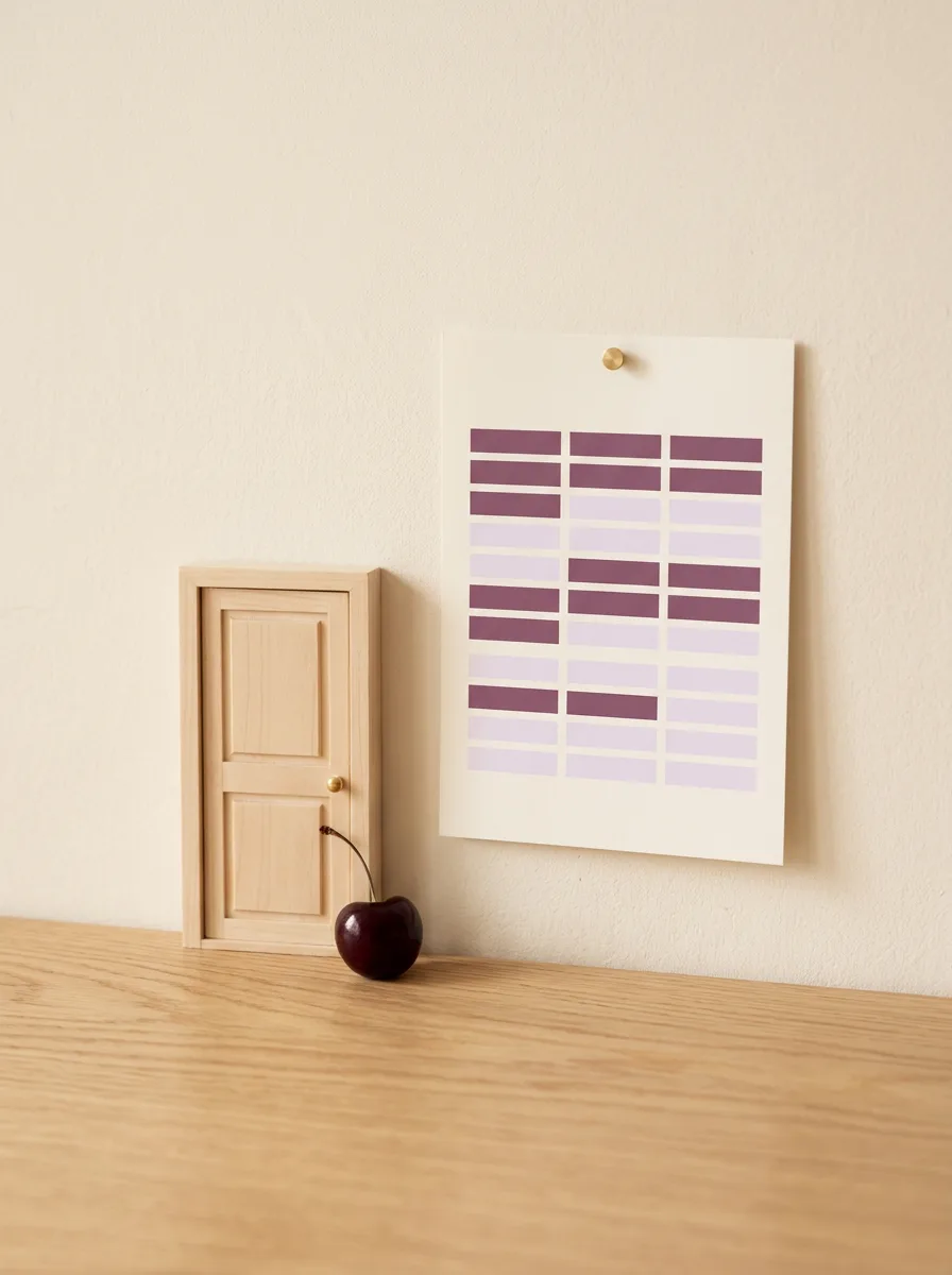 A closed office door with a small paper calendar pinned beside it and twelve weeks marked off